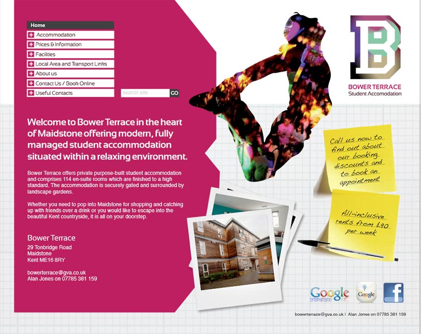 An image of the homepage for Bower Terrace Student Accommodation