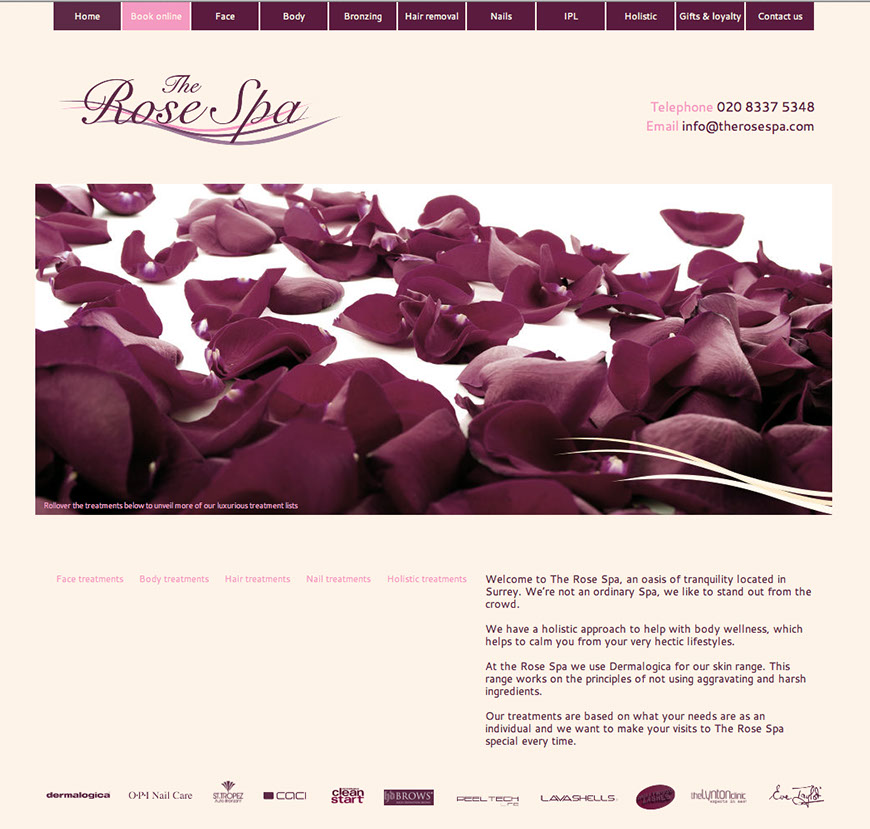 An image of the homepage The Rose Spa